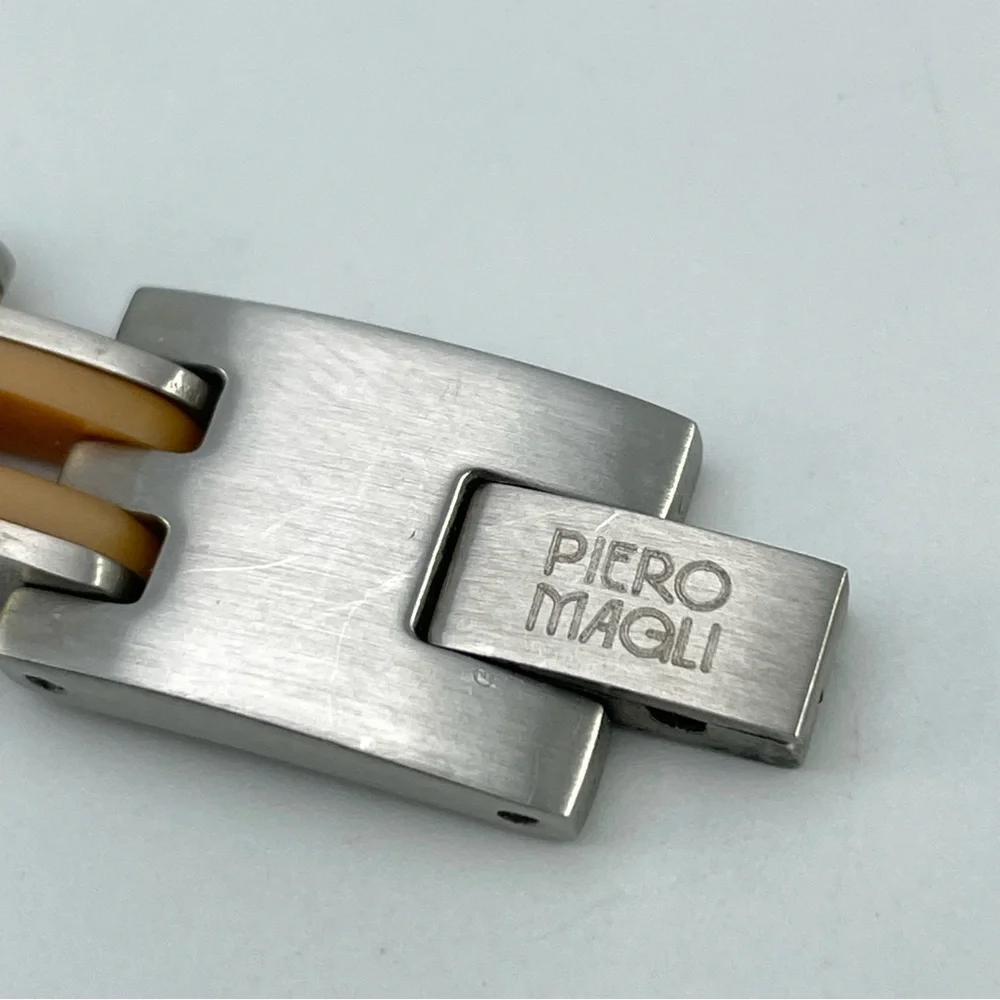 Piero Magli Stainless Steel and Silicone Tan Link Men’s Bracelet